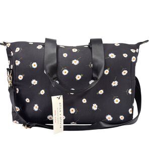 NWT Alice + Olivia Duffel Bag Black Daisy Print Floral Travel Gym Carry On